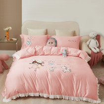 铂瑞系列60S长绒棉贡缎绣花三/四件套-桃桃女孩